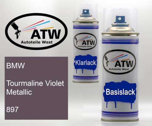 BMW, Tourmaline Violet Metallic, 897: 400ml Sprühdose + 400ml Klarlack - Set, von ATW Autoteile West.